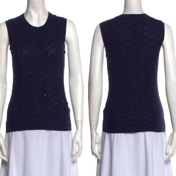 New Carolina Herrera Cashmere/Silk/Wool Crewneck Sleeveless Knitted Vest Sweater - Picture 1 of 11